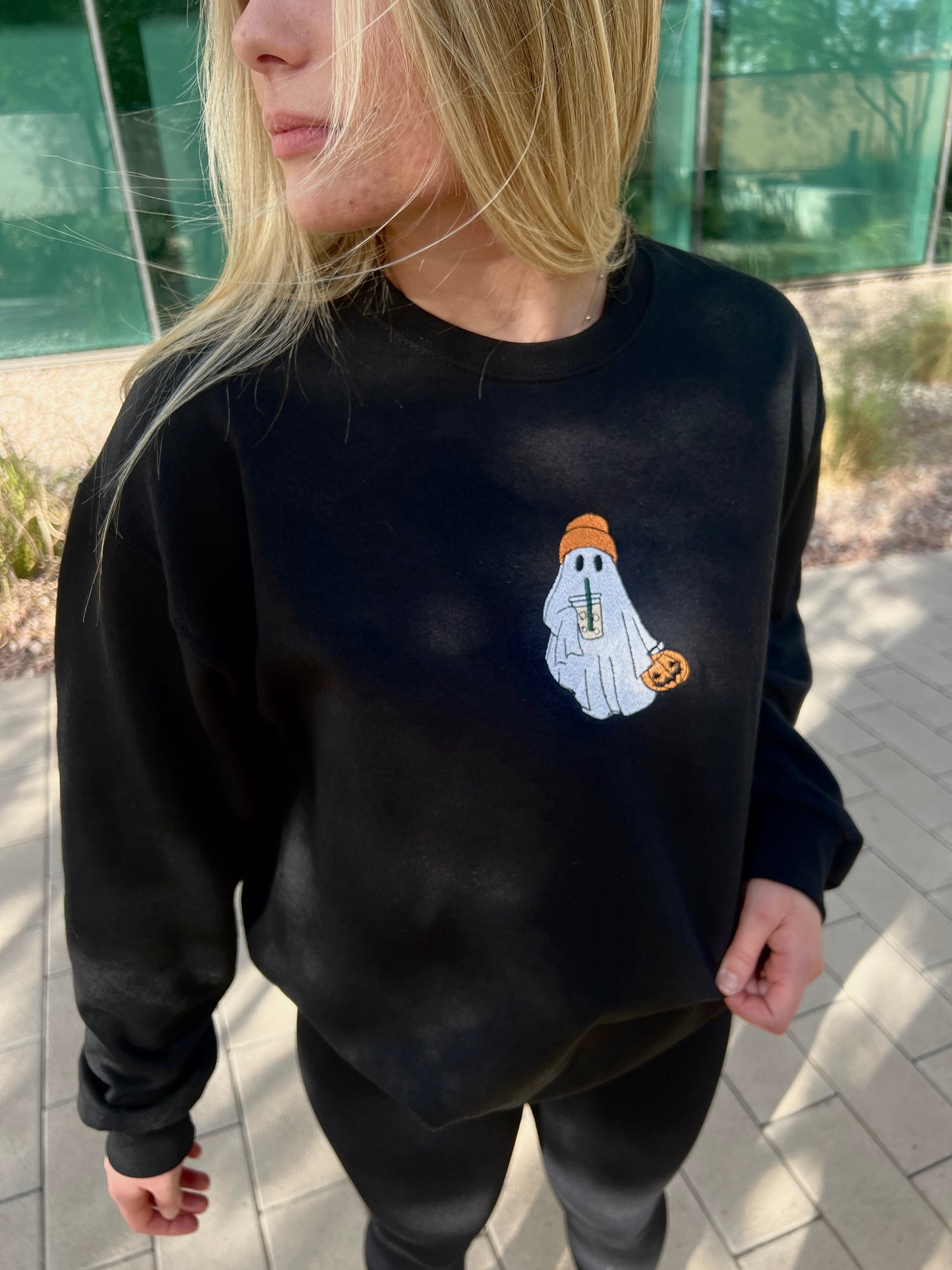 Beanie Ghost Coffee Embroidered Crewneck 👻☕