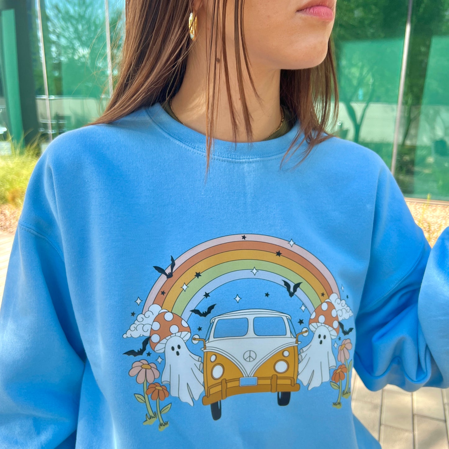 Ghost Rainbow Mushroom Screen Printed Crewneck 🍄