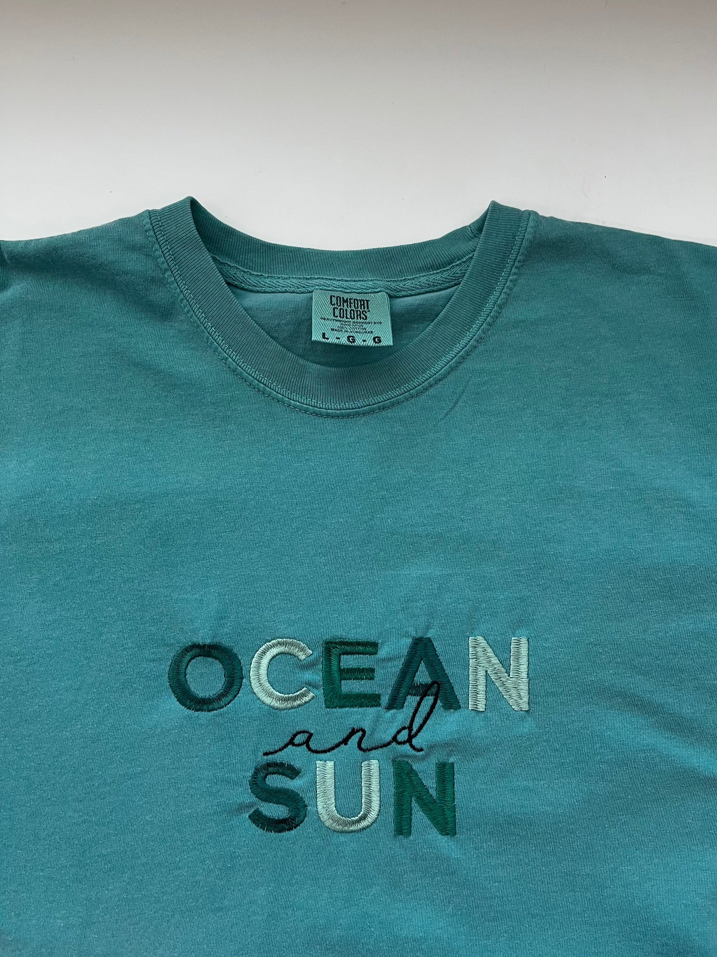 Ocean And Sun TEAL Embroidered T Shirt