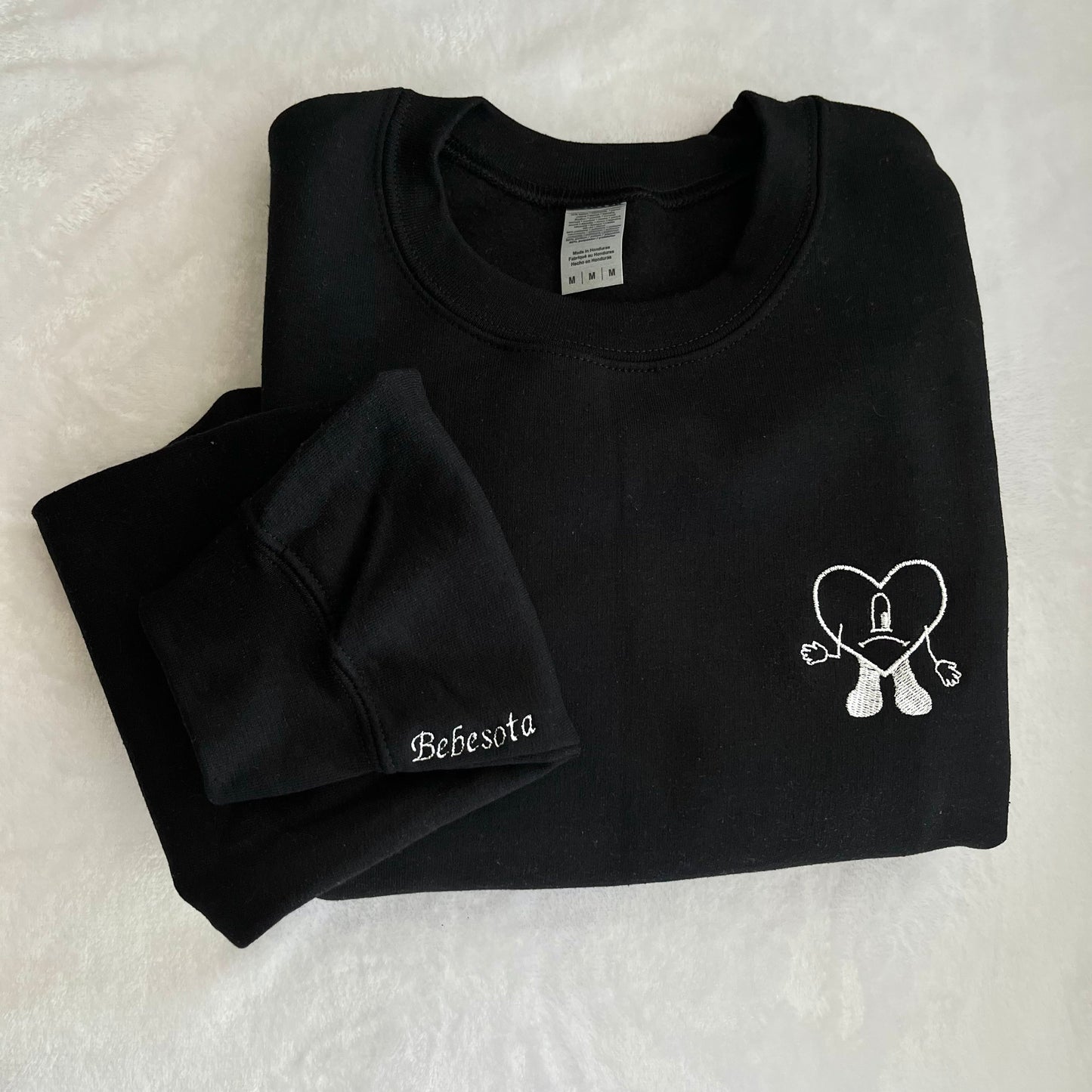 Black Bad Bunny Un Verano Sin Ti Heart Embroidered Crewneck