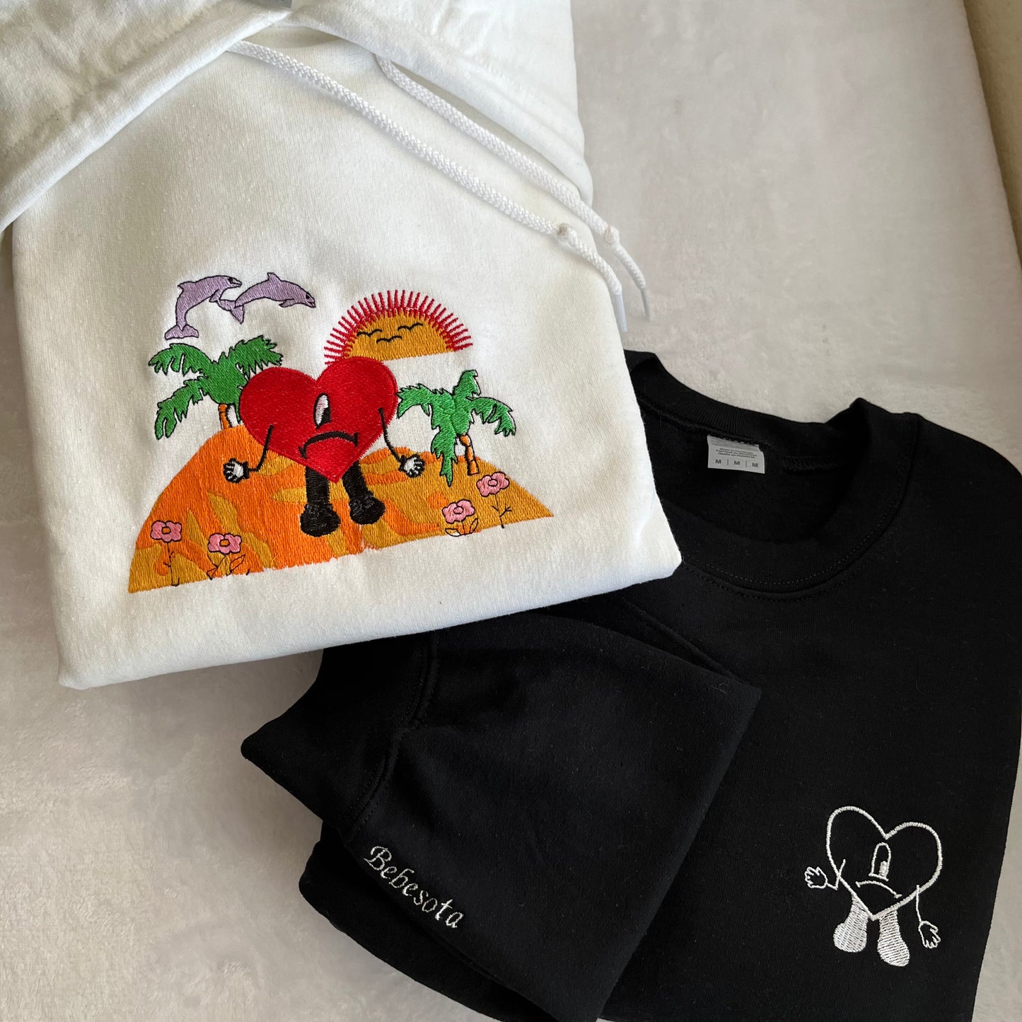 Black Bad Bunny Un Verano Sin Ti Heart Embroidered Crewneck
