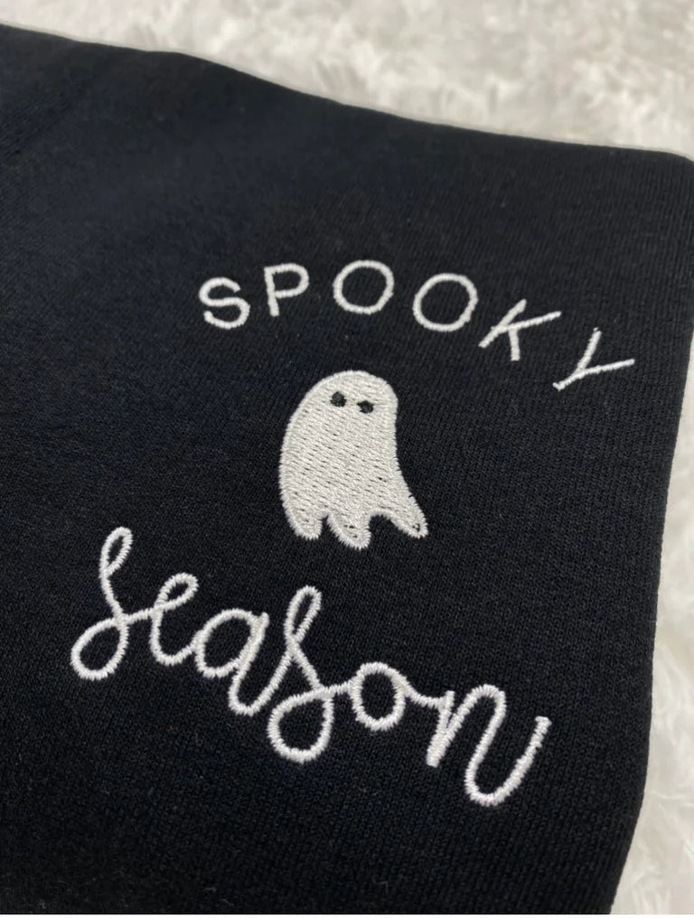 Black Spooky Season Embroidered Crewneck