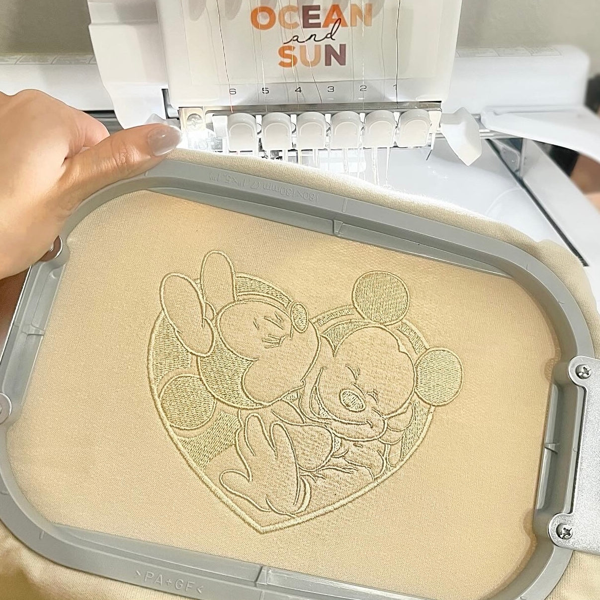 Mickey and Minnie Heart Embroidered Crewneck