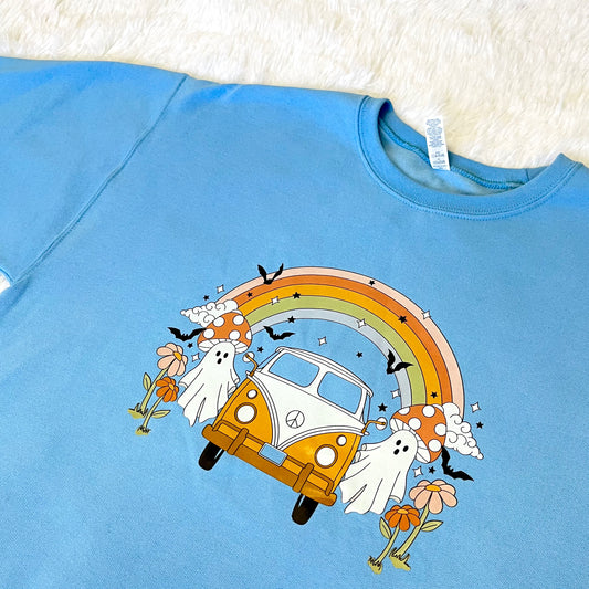 Ghost Rainbow Mushroom Screen Printed Crewneck 🍄