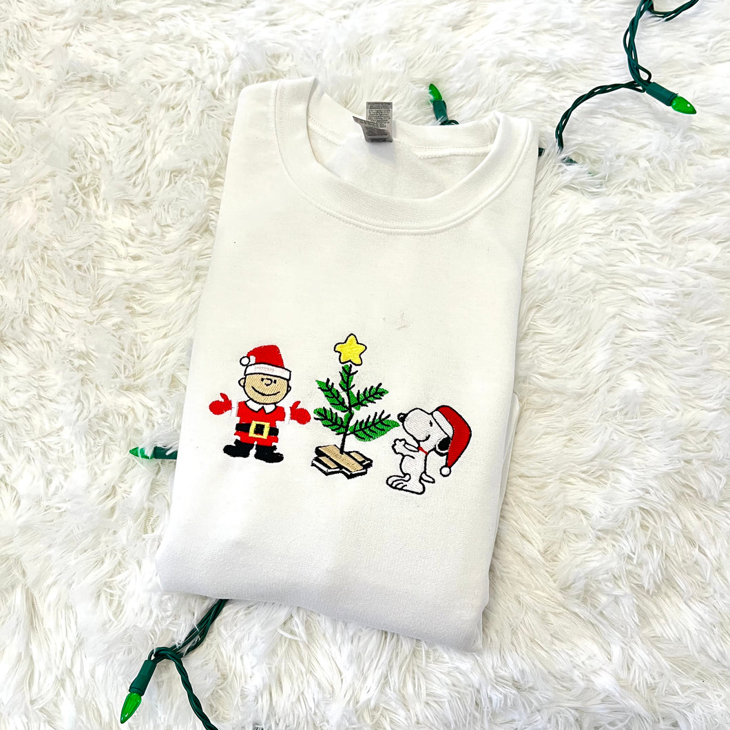 Snoopy and Charlie Brown Tree Embroidered Sweatshirt Crewneck