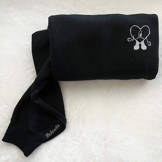 Black Bad Bunny Un Verano Sin Ti Heart Embroidered Crewneck