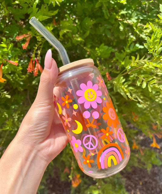 Retro Rainbow Flower Glass Cup ✿
