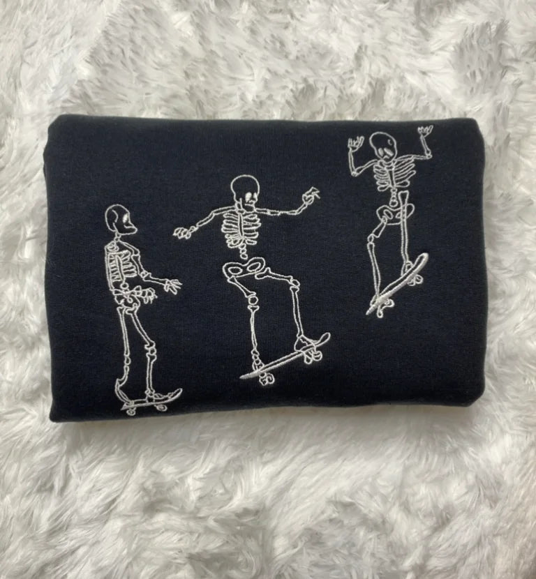 3 Skeletons Embroidered Crewneck Sweatshirt