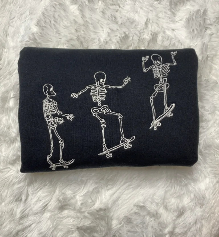 3 Skeletons Embroidered Crewneck