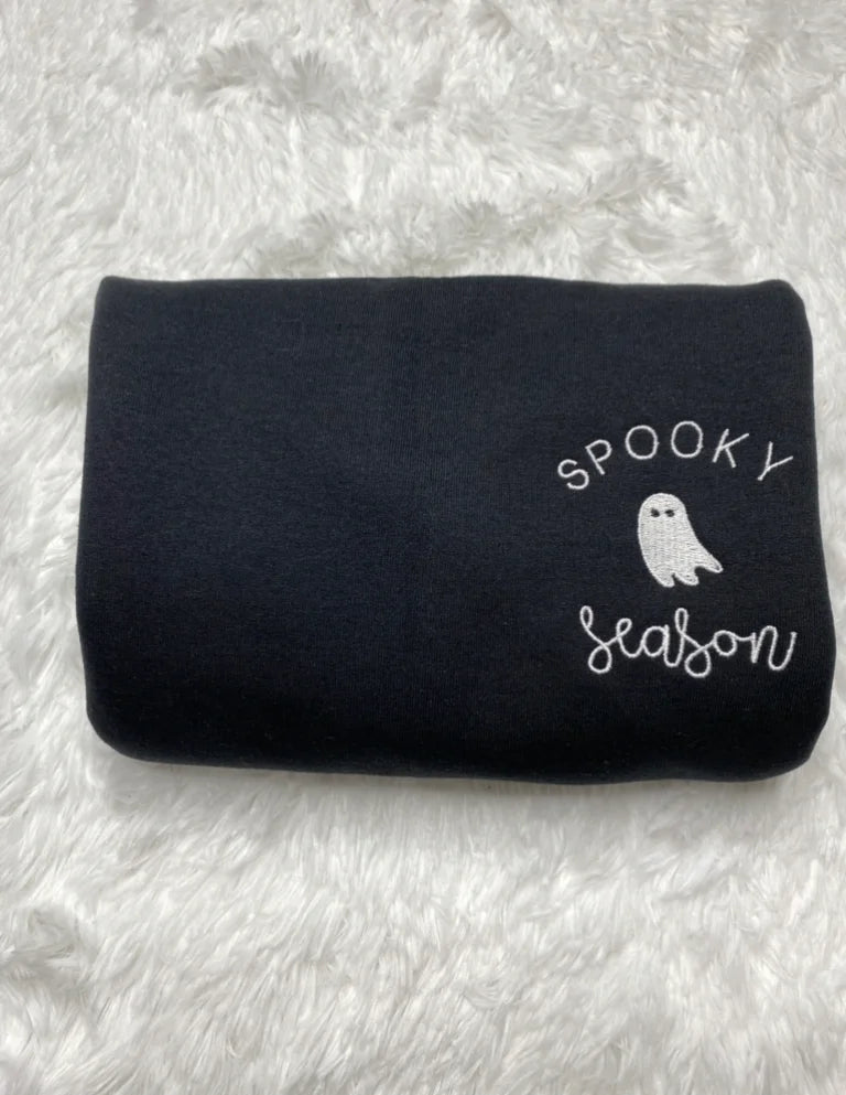 Black Spooky Season Embroidered Crewneck
